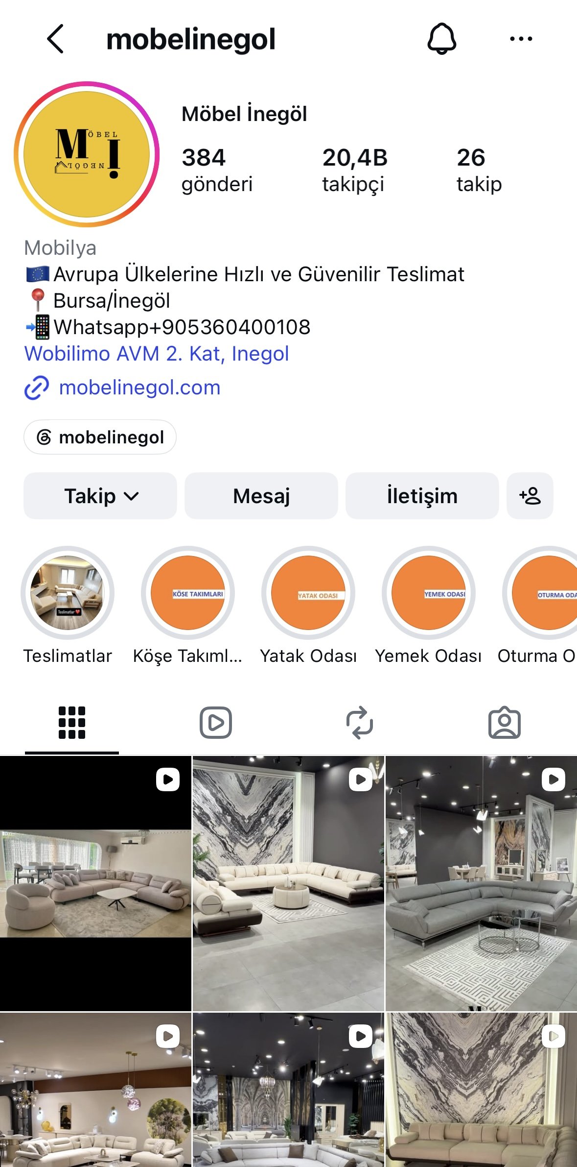 @mobelinegol Instagram profili — 20 binden fazla takipçi
